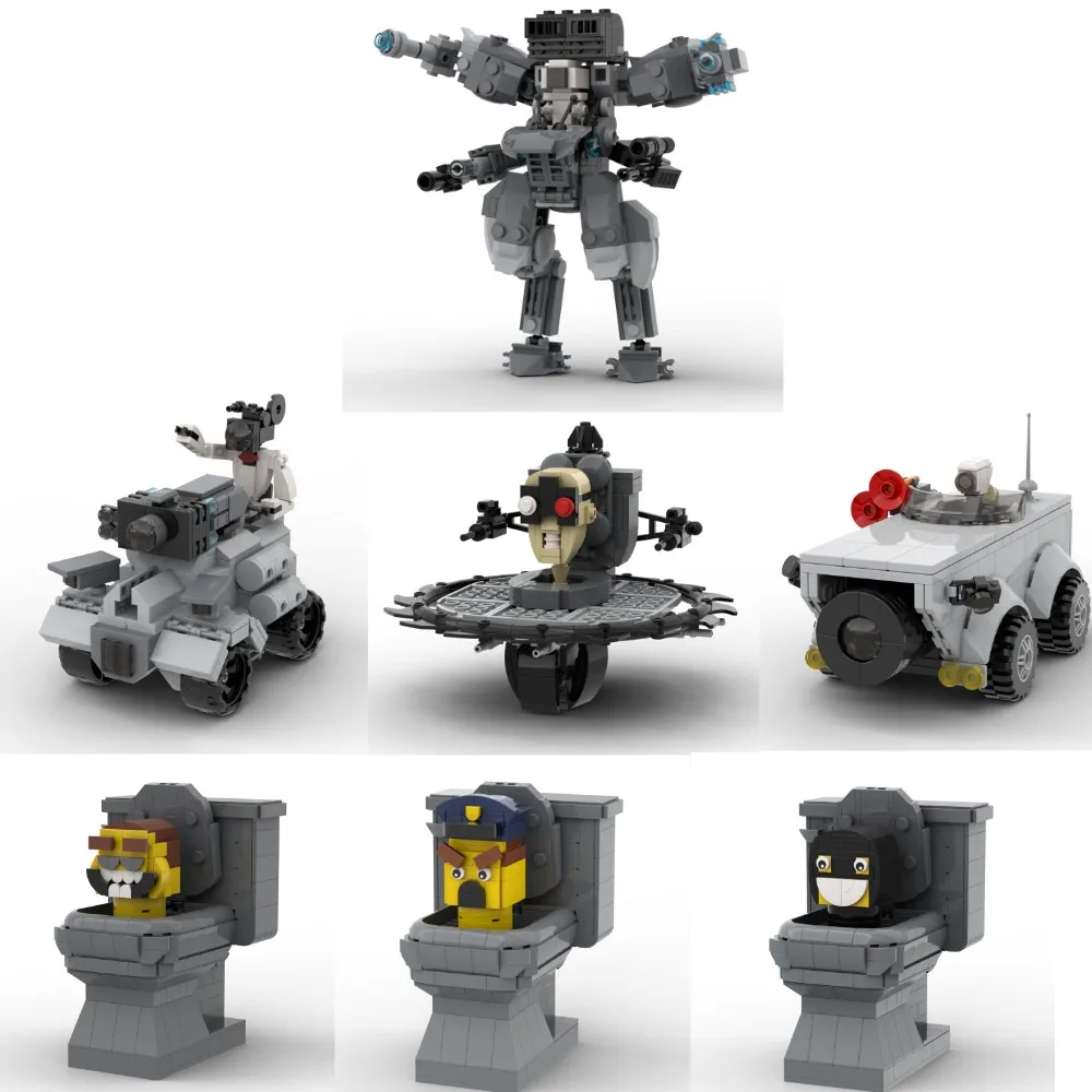 Moc Mecha Police Toileted Man Camerman Building Blocks Set Game Skibidi Toilet Blaster Tanks Cameramen Car Brick Toilet Toy