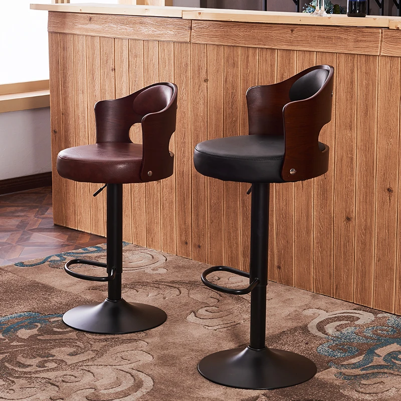 Modern Style Bar Stool Solid Wood Bar Stools Home Retro Back Lift Swivel Chair Rotary High Stool Front Desk Cashier Chair