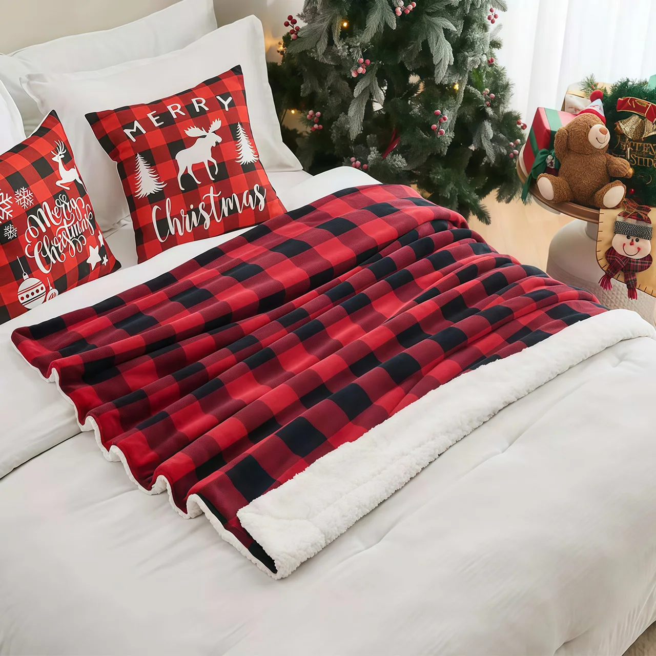 Sherpa Fleece Buffalo Plaid Blanket 6