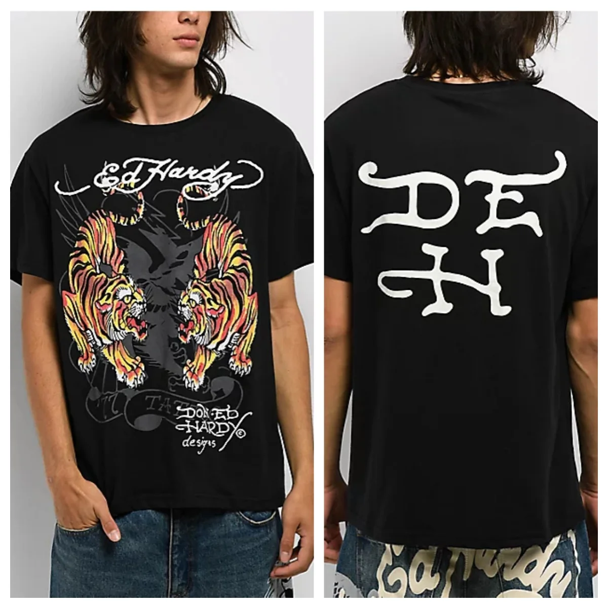 T-shirt in cotone con grafica di tendenza streetwear da uomo e donna, con stampa tatuaggio Tigri, stile streetwear estivo