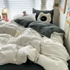 Cotton Bed Linen Solid Bedding Set with Sheet Duvet Cover Pillowcases Single Couple Bedsheet King Queen Double Twin Size 2