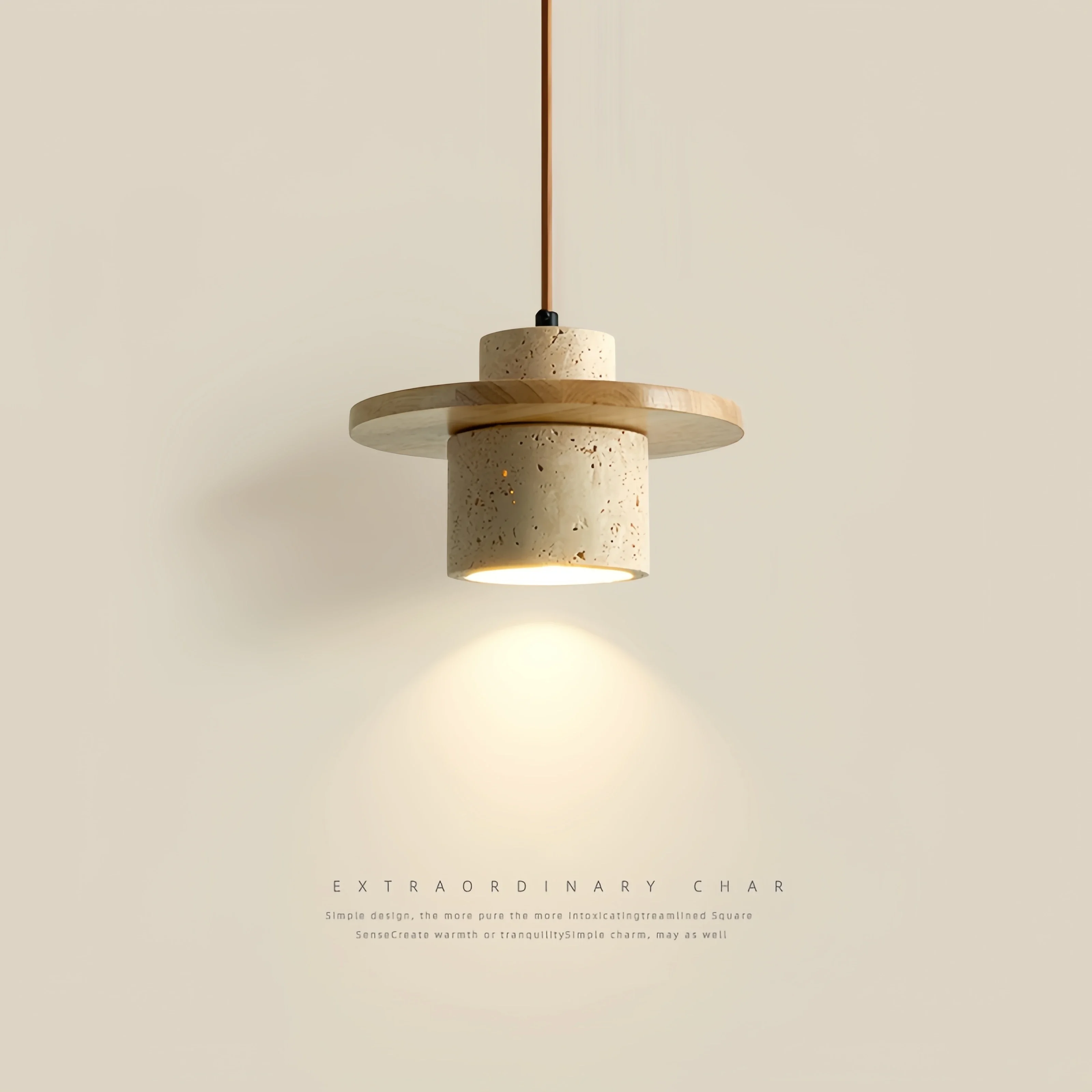 Description Picture 2 of itemJapanese Minimalist Style Pendant Light Indoor LED Walnut/Log Yellow Travertine Chandelier Parlor Bedroom Cafe Bar Hanging Light