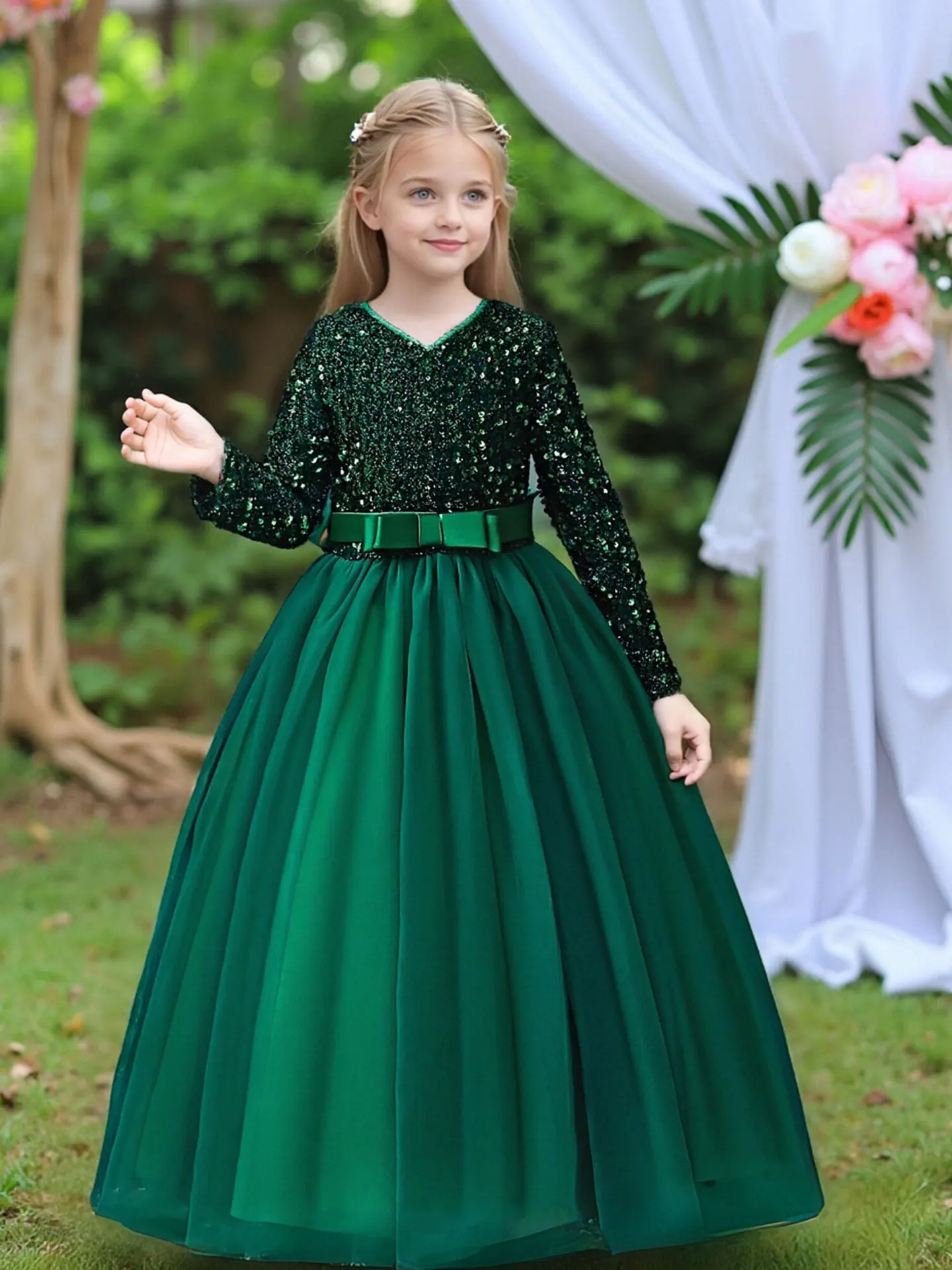Abo da principessa per bambina Abi da festa con paillettes per bambini Maniche a sbuffo Abbigliamento Costume da ragazza di fiore di classe per matrimonio  1501