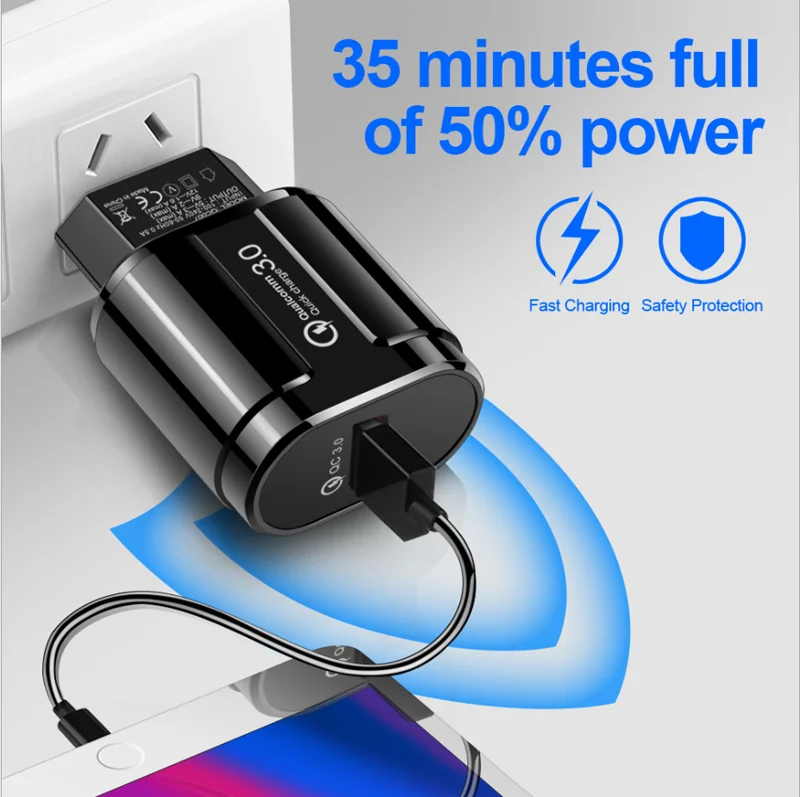 Caricatore USB 24W Quick Charge 3.0 QC3.0 con ricarica rapida, adattatore da parete con spina EU per iPhone, Samsung, Xiaomi - immagine 2