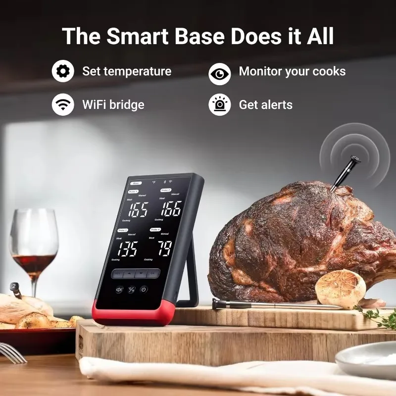 Standalone Base, WiFi Unlimited Range, 6 Sensors with NIST Certified Accuracy, for Kitchen, BBQ, Grill, Oven, Smoker, Rotisserie