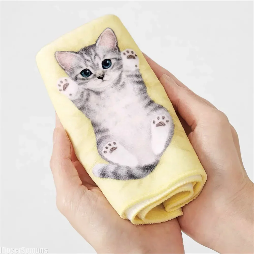 Small Milk Cat Handkerchief Small Hand Towel Cat Pattern Portable Sweat ...