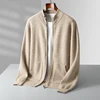 Autumn winter new 100% merino wool thick coat men's shirt semi-high neck knitted zipper cardigan leisure business shirt warm top 1