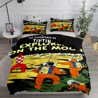 Tintin Adventure Tales Ensemble de housse de couette pour enfants King Queen Double Lit simple Ensemble de linge de lit 6