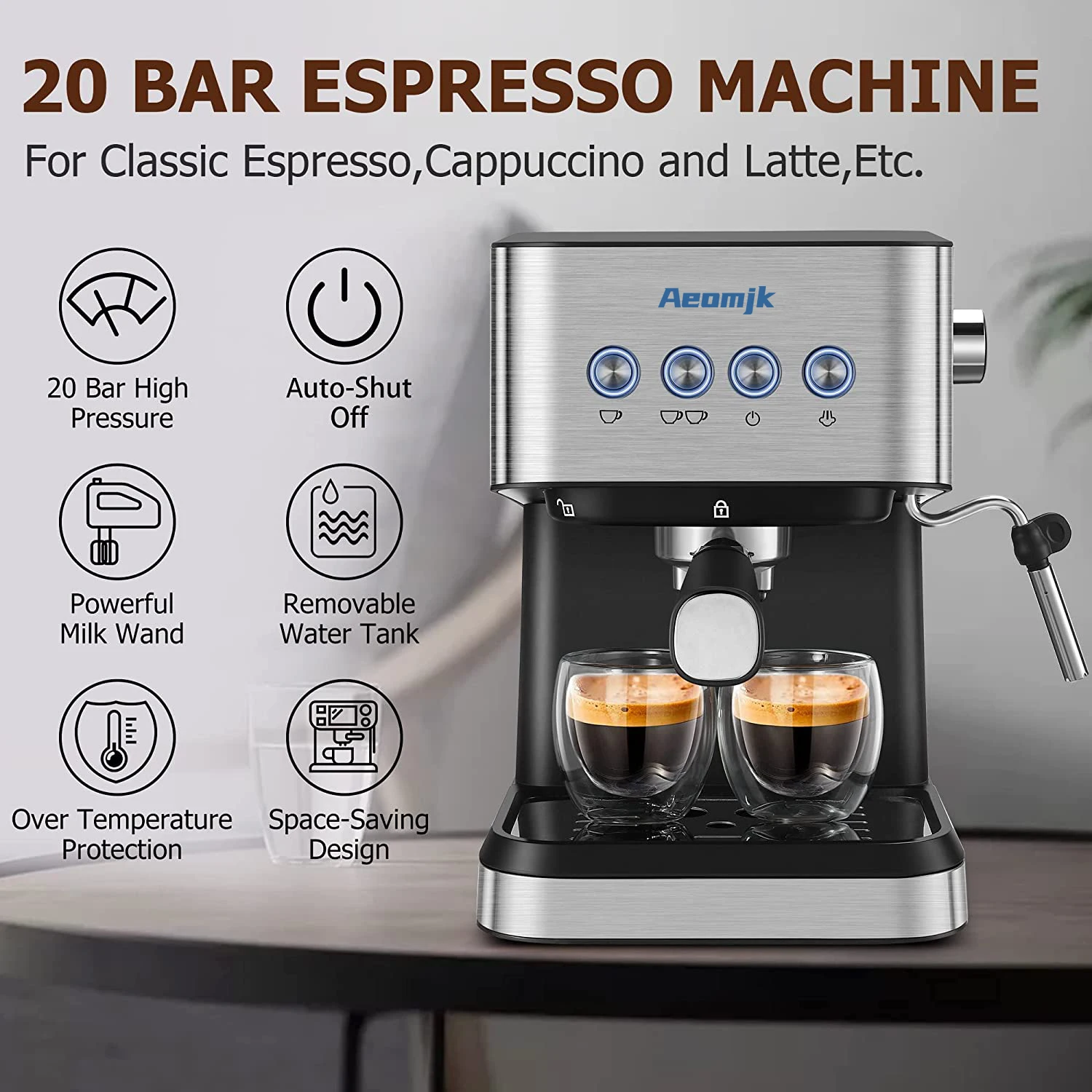 Drelex Espresso Machine With Milk Frothing, 20 Bar Expresso Coffee Machine,  Removable Water Tank, Semi-automatic Coffee Machine With Steam Wand For  Espresso, Latte, And Cappuccino,, Touch Control - Temu