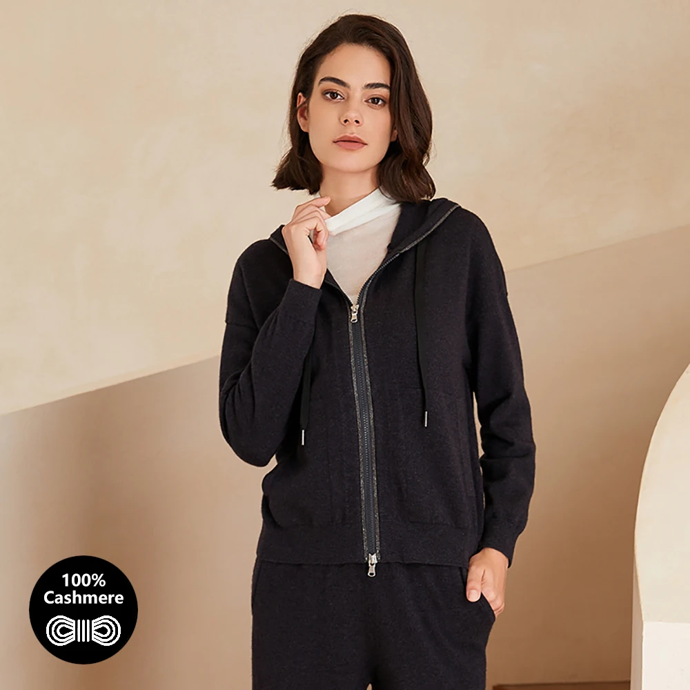 BC-209 High-Quality Long Sleeved Knitted Hoodie Cardigan Women's pure Cashmere Sweater Hooded Women's Clothing