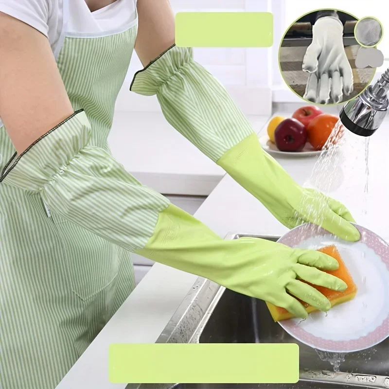 1 pair of winter warm gloves, velvet lining, kitchen dishwashing gloves, household gloves, durable laundry gloves 5