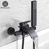 Black Bathroom Tub Faucet Single Handle Waterfall Spout Mixer Tap with Hand Shower Wall Mounted Gold Bath Faucets Bathtub Tap 1