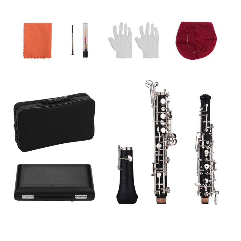 Professional Oboe C Key Semi-automatic Style Silver-plated Keys Woodwind Instrument Oboe Reed Gloves Leather Case Carry Bag