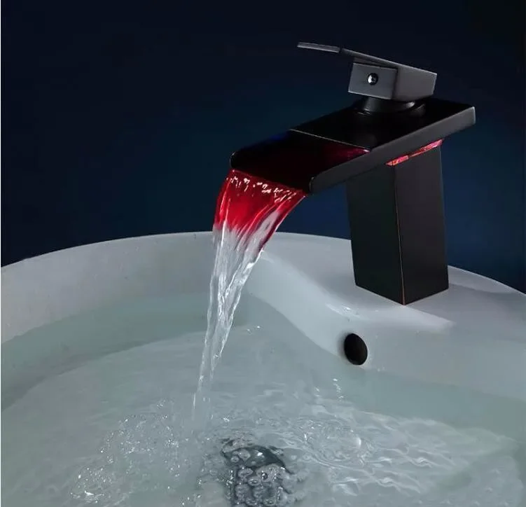 Description Picture 6 of itemHigh Quality Antique Oil Rubbed  Led Waterfall Faucet Bathroom Basin Sink Mixer with two pcs plumbing hoses water tap