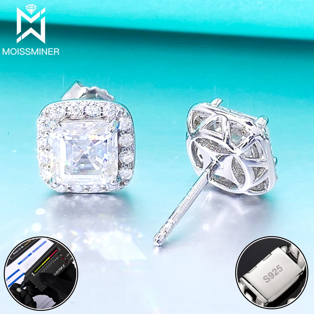 Square Moissanite S925 Earrings Silver Iced Out Real Diamond Ear Studs For Women Men High-End Jewelry Pass Tester Free Ship 90 degree positioning squares l type corner clamp aluminium alloy corner clamping square clamps straight drop ship