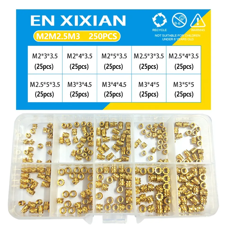 M2 M2.5 M3 M4 M5 M6 Brass Heat Set Insert Nut Hot Melt Knurled Threaded Inserts for 3d Print Embedment Copper Nut Assortment Kit image 15