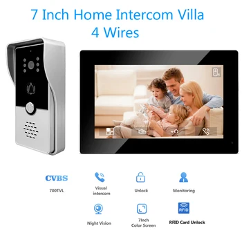 4 Wired Video Intercom System RFID Unlock Camera Doorbell with 7 Inch Screen Night Vision Home Door Bell for Villa M72T 1