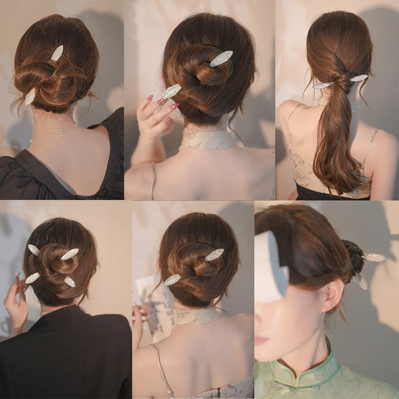 Awaytr-女性用の中国風のヘアクリップ,ラインストーン付きのヴィンテージヘアピン