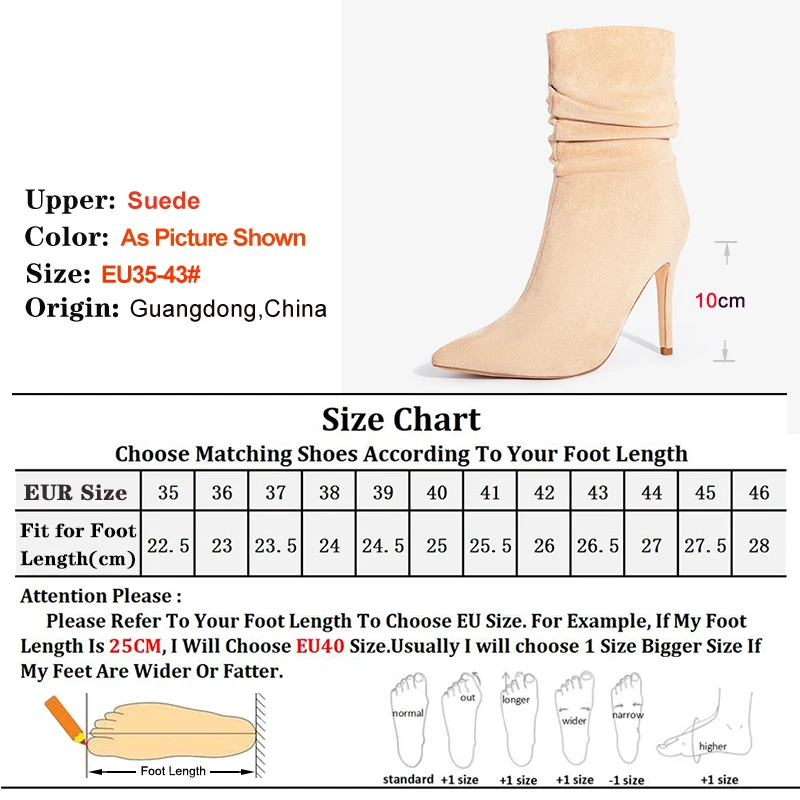 Fashion Pleated Women's Ankle Boots Faux Suede Pointed Toe Female Shoes 2025 Spring Autumn New Party Short Boots Zip High Heels