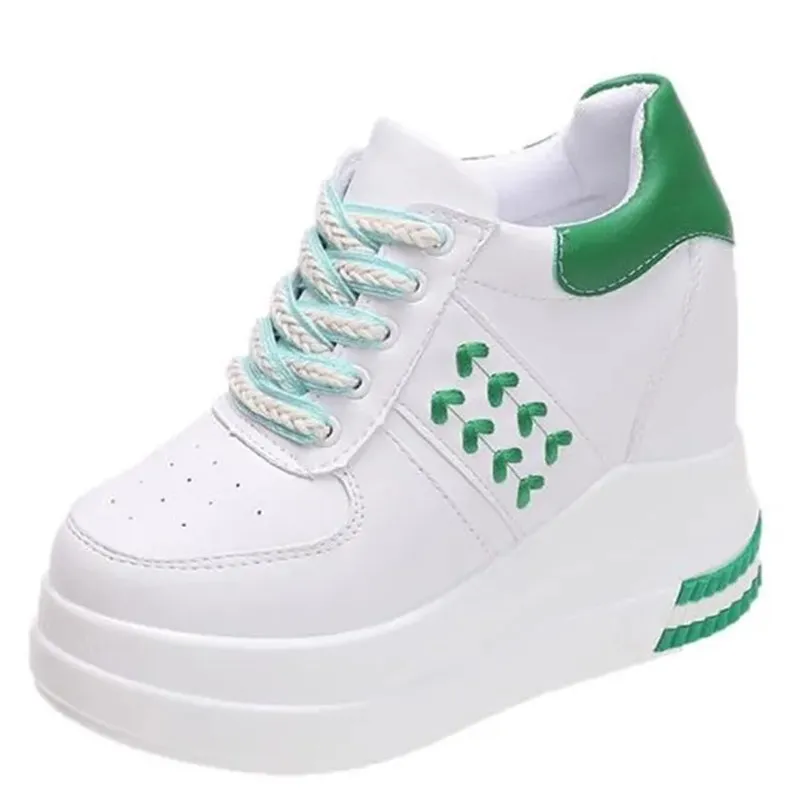 

11cm Women's Vulcanize Shoes Platform Casual Sneakers Increased Fashion Comfort Ladies High Heels White Sneakers Size 34-39
