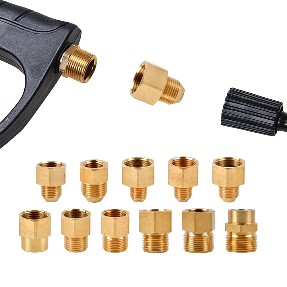 Brass Thread Connector 3/8" 1/2" M14 M18 M22 Male Female Adaptor Pressure Washer Gun Hose Fitting