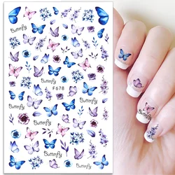 3D Blue Butterfly Adhesive Stickers for Nail Art Decoration - Laser Flower and Leaf Design (F678)