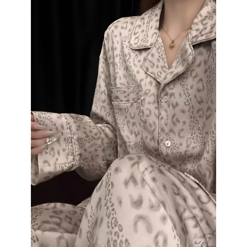 New Vintage Leopard Print Two-Piece Set Pajamas Women's Autumn Winter Fashion Women's Pajamas Set Long Sleeve Loungewear 2026 2