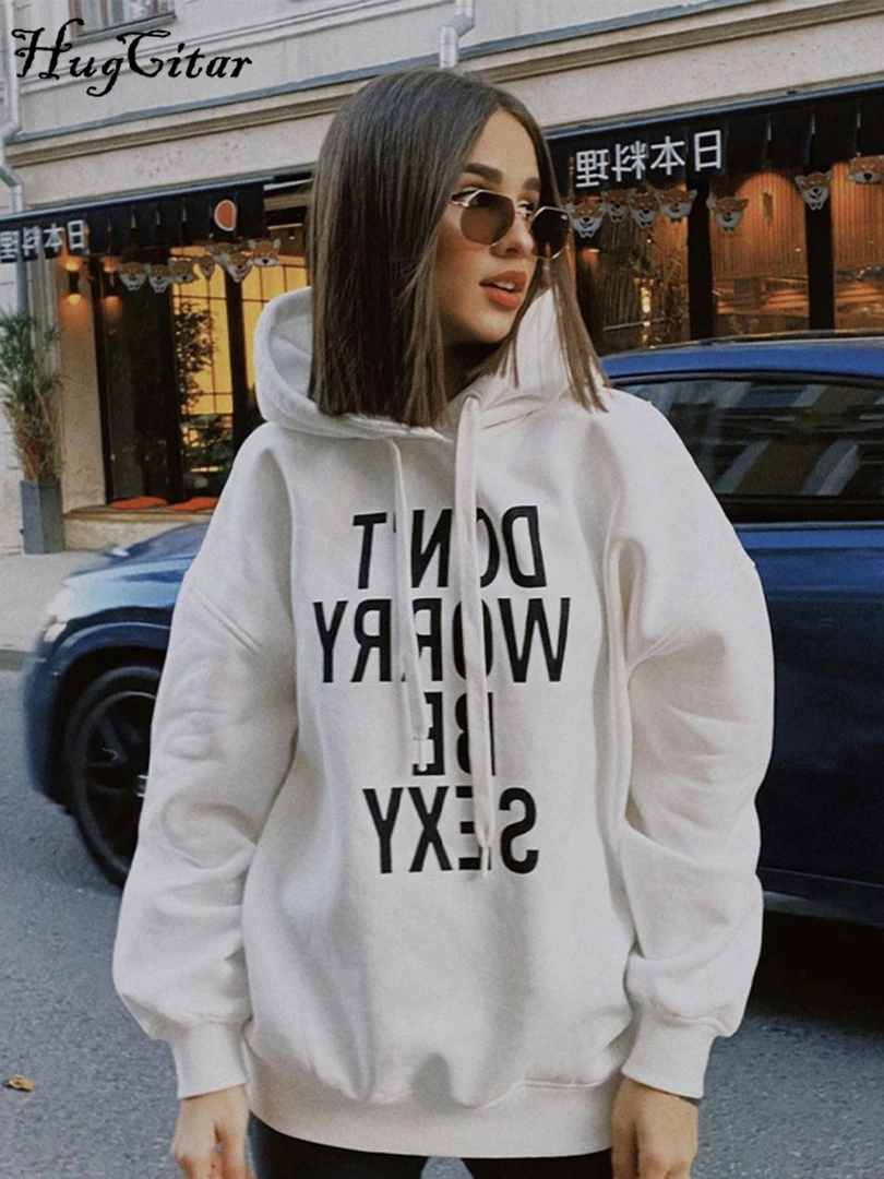 new Letter Print Pull Over Hoodie Long Sleeve Loose Suit Sweater 2021  Autumn Women Fashion Streetwear Outfit Y2K|Áo Trùm Đầu & Áo Nỉ| - AliExpress