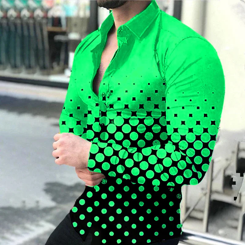 thumbnail image 1 of Camisa informal de manga larga para hombre, de primavera 2024, con estampado digital 3D de lunares y solapa de un solo pecho, camisa de fiesta 5XL, 14 colores, 1 of 5