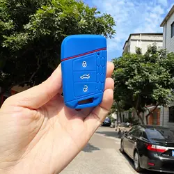 Soft Silicone Key Cover Case Protector Keychain (Blue 1pc)