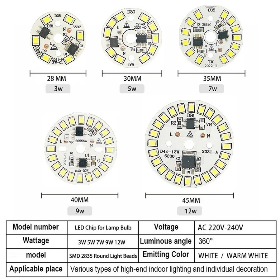 LED Chip 3W 5W 7W 9W 12W 15W No Driver 10pcs
