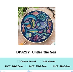 Under the Sea Cross - stitch Embroidery Set - Deep Blue Canvas DIY Needlework Kit - 14ct deep blue (WHITE)