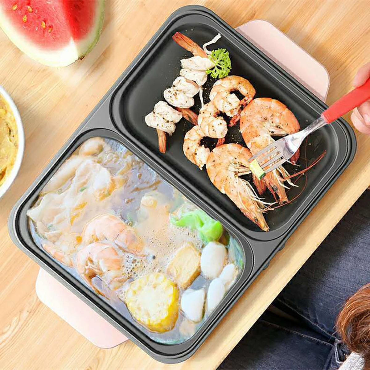 1200W 2 IN 1 Electric Hot Pot Stew Cooker BBQ Grill Multifunctional Non Stick Frying Pan Barbecue Plate Smokeless Roaster