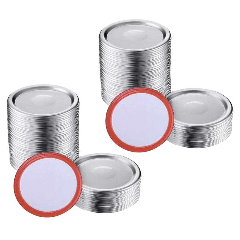 

Hot 200 Pcs Wide Mouth 86 MM Mason Jar Canning Lids, Reusable Leak Proof Split-Type Silver Lids With Silicone Seals Rings