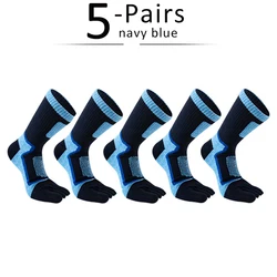 Men's 5-Pack Thick Compression Toe Socks for Sports and Outdoor Activities (Dark blue)