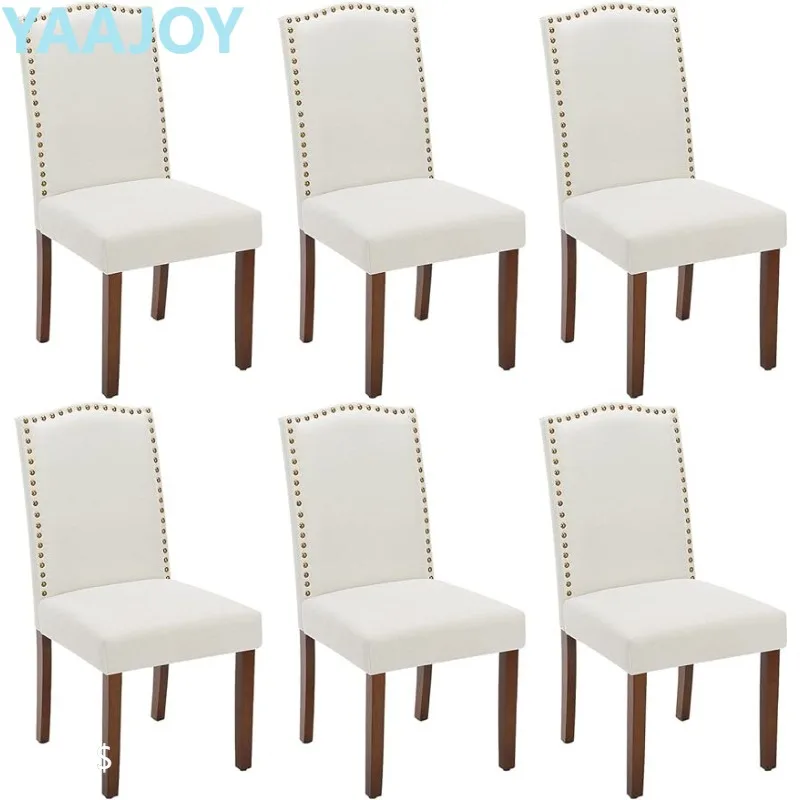 

DUMOS Dining Chairs Set of 6, Fabric Dining Room Chairs, Upholstered Parsons Chairs with Nailhead Trim and Wood Legs, Kitchen Si