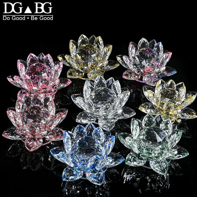 

80mm Quartz Crystal Lotus Flower Crafts Glass Paperweight Fengshui Ornaments Figurines Home Wedding Party Decor Gifts Souvenir