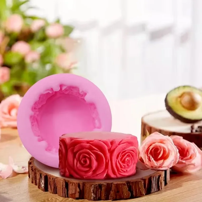 1 Pcs 3D Round Rose Flowers Soap Mold Cylindrical Silicone Mold Candle Molds Craft Decoration Soap Diy
