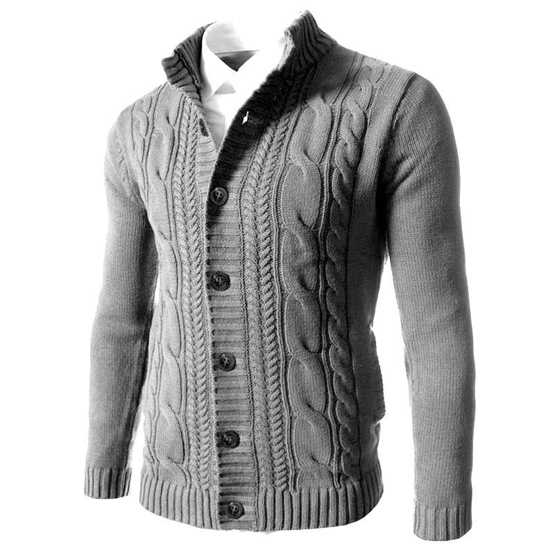 Solid Color Thick Warm Cardigan Sweater Men Autumn Winter Knitted Jackets Coat Fashion Stand Collar Pull Homme Plus Size S-3XL