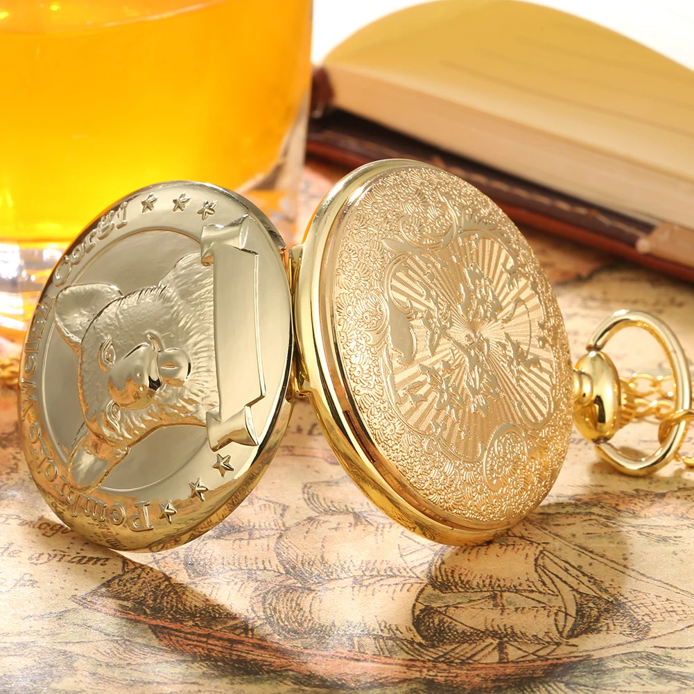

Pembroke Welsh Corgi Carving Design Pendant Pocket Watch Cat and Dog Lovely Gold Fob Clock Unisex Cute Gifts Reloj De Bolsillo