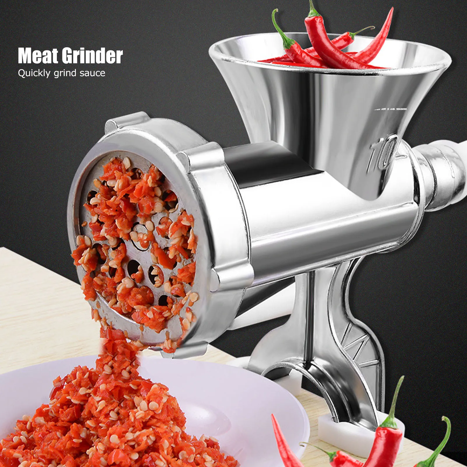Manual Meat Grinder Silver Aluminum Alloy Powerful Home Sausage Kitchen Appliances Vegetable Chopper Pepper Supplies Mincer 4