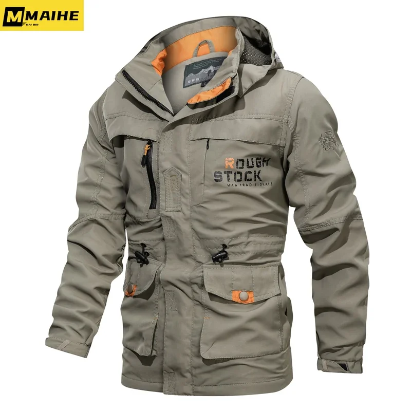 Men Tactical Jacket Autumn Quick Dry army green Style Army Coat Male Multi Pockets Hooded Windbreaker Waterproof jacket size M~6