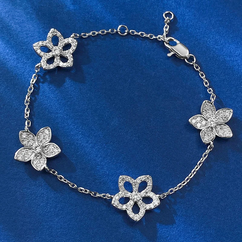 

S925 Silver Hollow Five-Petal Flower Bracelet Fashion Light Luxury Simple Senior Sense Girl Bracelet Lovers Boutique Gift