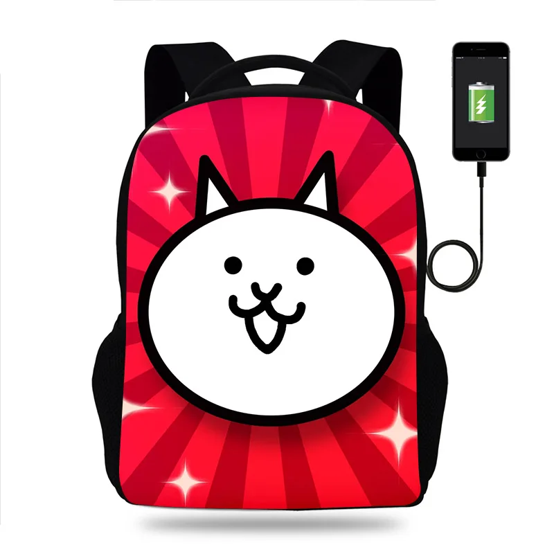 

Cute The Battle Cats Backpack Boys Girls School Bag Teenager USB Charging Daily Travel Backpack Student Schoolbags Mochila