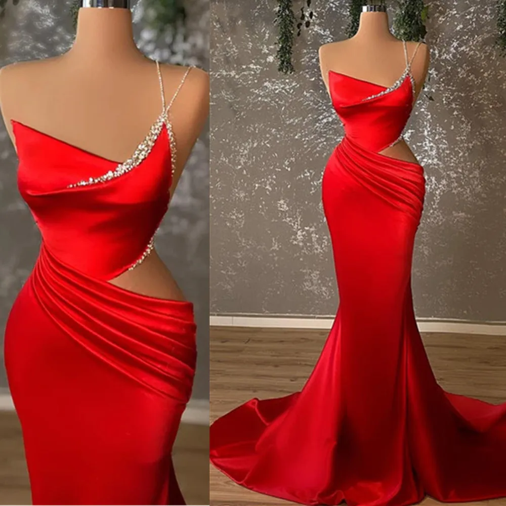 

Red Boho Evening Gowns Glitter Sparkle Mermaid Beading Beach Wedding Guest Evening Dress Vestido De Novia Custom Made