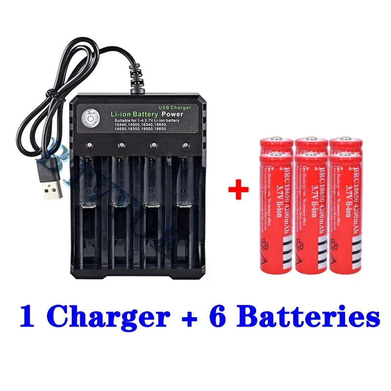 

3.7V 4200mAh High Capacity Li-Ion Rechargeable Battery 18650 Battery for LED Torch + 4 Slot Smart Charging USB Charger