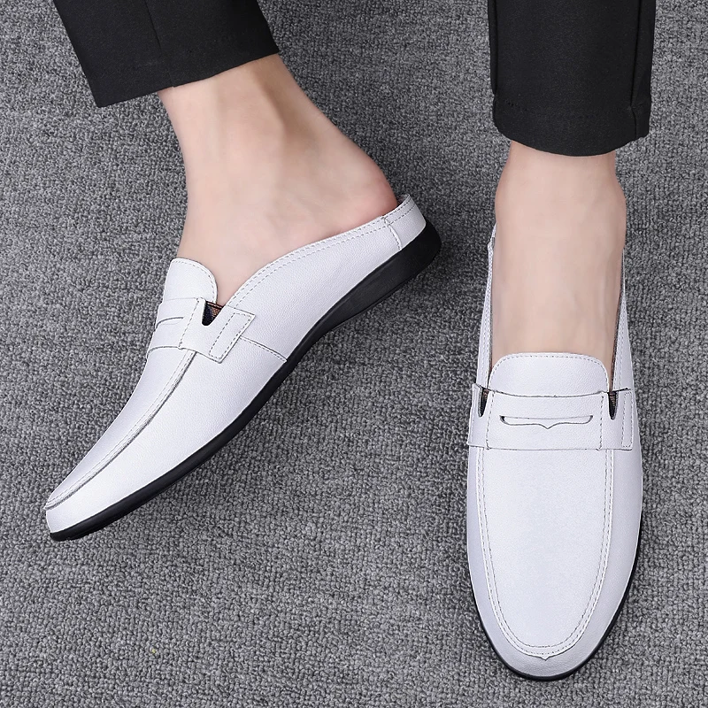 Fashion Men Half Loafers Genuine Leather Slippers - Uniqwear