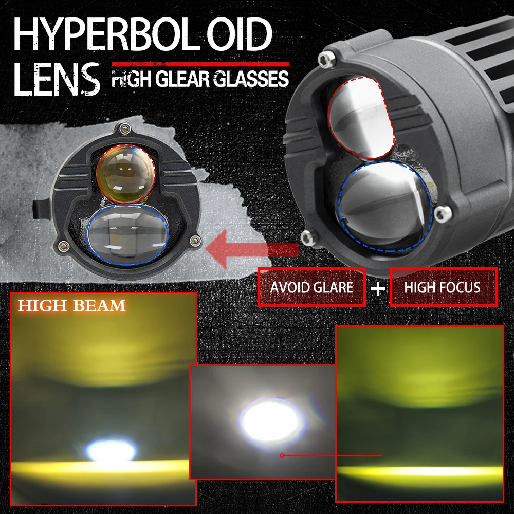 

2pc Bi LED Laser Double Lens Motorcycle Spotlight 90W 20000LM 3000k 6000k High Power Laser Car Fog Light Lens Wrangler High Beam