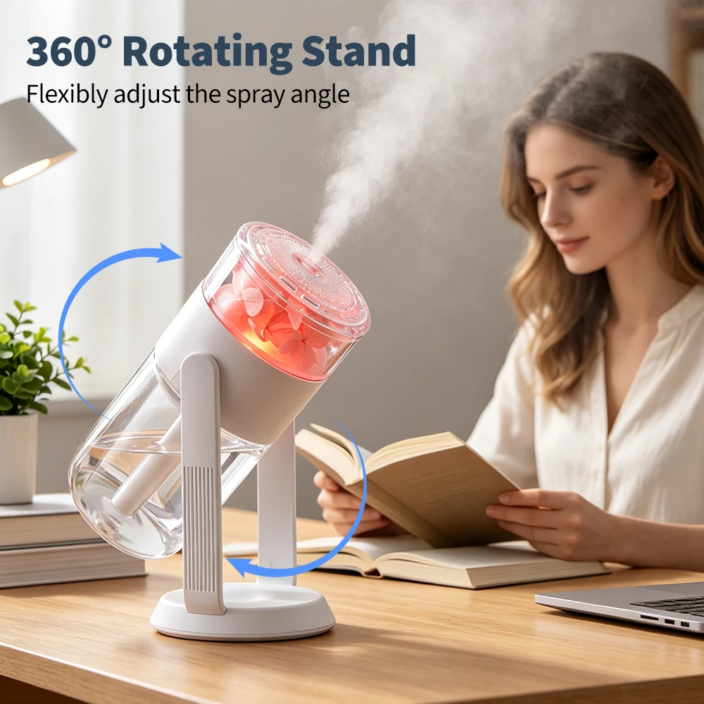 Enchanting LED Preserved Flower Humidifier with Rotatable Stand and Dual Spray Modes