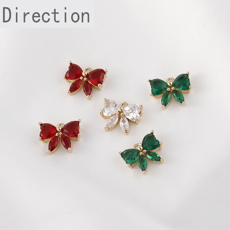 

Exquisite sweet love zircon bow pendant diy handmade earrings necklace bracelet material color-preserving copper accessories